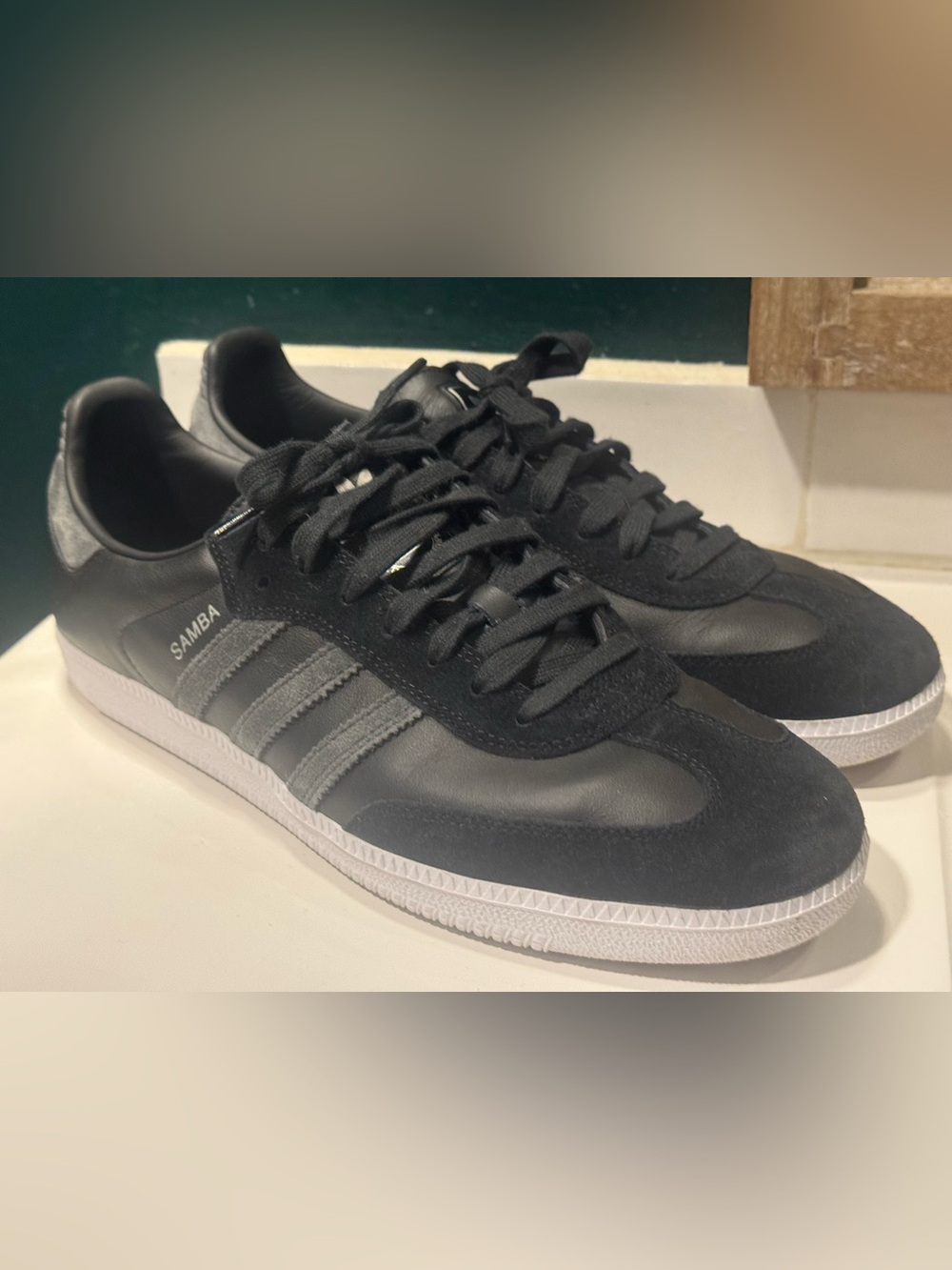 adidas Black and White Samba Leather Sneakers Size 12.5